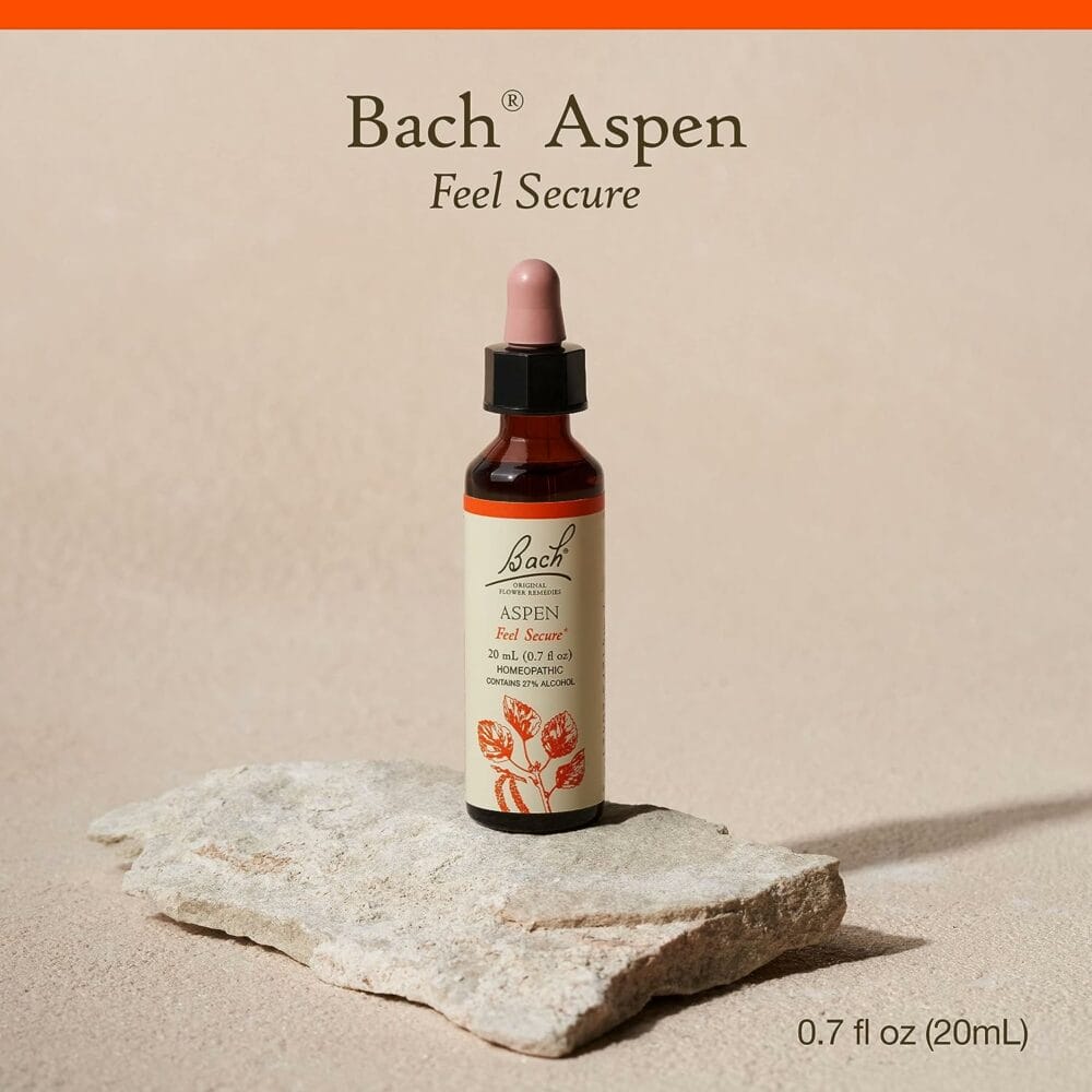 Bach Original Flower Remedies, Aspen for Apprehension and Security, Natural Homeopathic Flower Essence, Holistic Wellness, Vegan, 20mL Dropper