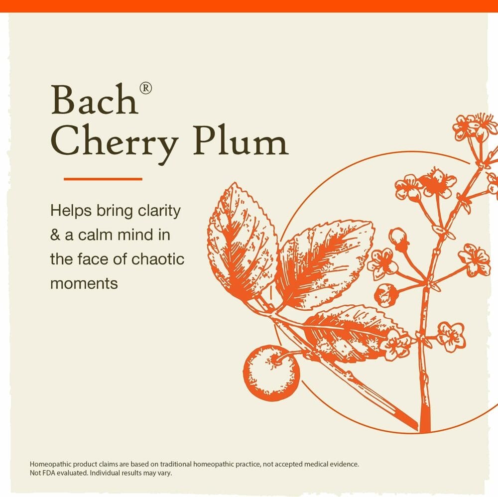 Bach Original Flower Remedies, Cherry Plum for control, Natural Homeopathic Flower Essence, Holistic Wellness, Vegan, 20mL Dropper