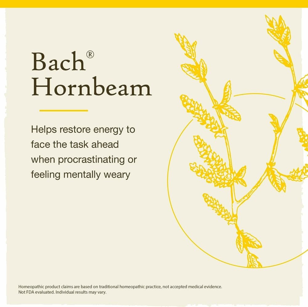 Bach Original Flower Remedies, Hornbeam for Procrastination, Natural Homeopathic Flower Essence, Holistic Wellness, Vegan, 20mL Dropper