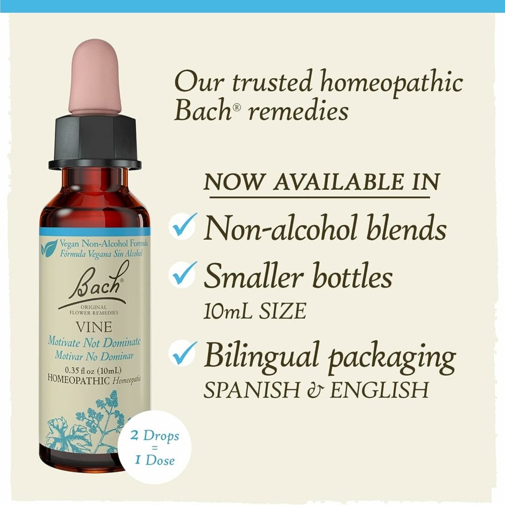 Bach Original Flower Remedies, Vine for Motivation (Non-Alcohol Formula), Natural Homeopathic Flower Essence, Holistic Wellness and Stress Relief, Vegan, 10mL Dropper