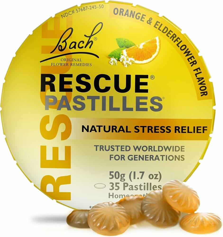 Bach RESCUE PASTILLES, Orange and Elderflower Flavor, Natural Stress Relief Lozenges, Homeopathic Flower Essence, Vegetarian, Gluten  Sugar-Free, 35 Count