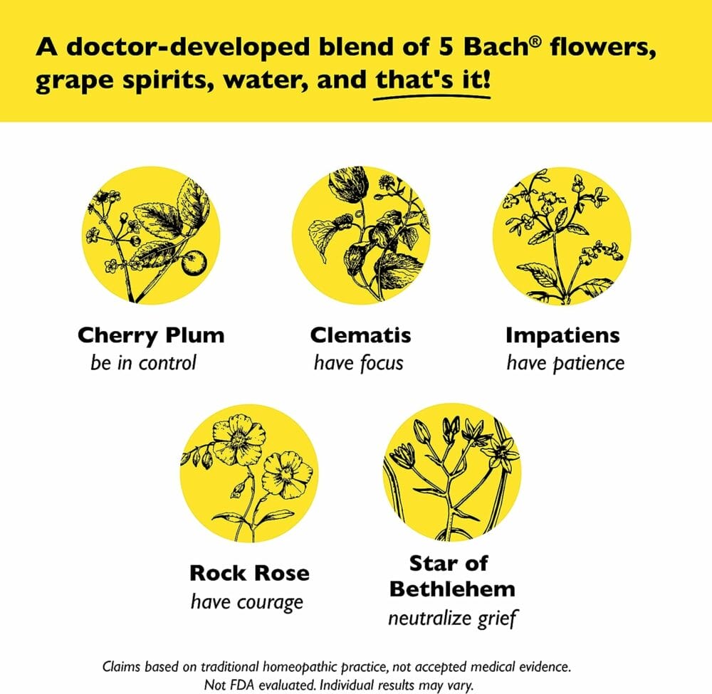 Bach RESCUE REMEDY Dropper 20mL, Natural Stress Relief, Homeopathic Flower Essence, Vegan, Gluten  Sugar-Free, Non-Habit Forming