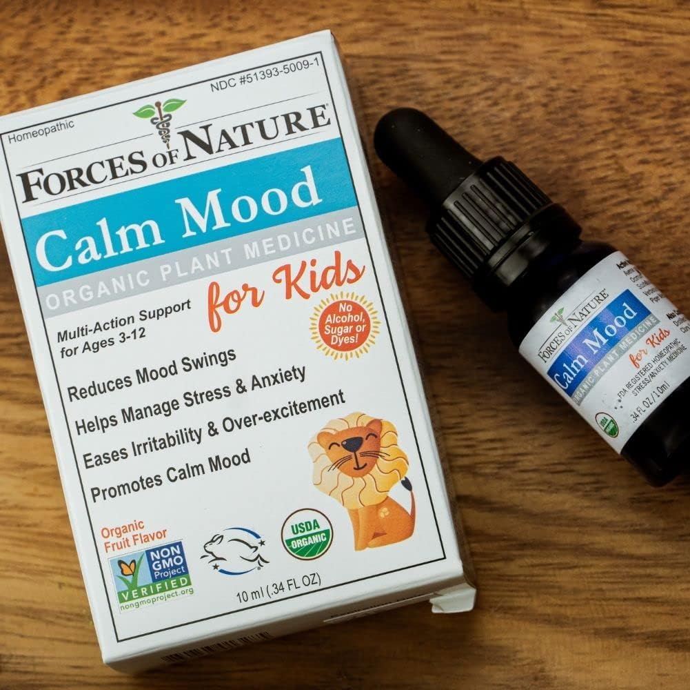 Forces of Nature – Kids Calm Mood Certified Organic (10ml), Non-GMO, Naturally Ease Mood Swings, Irritability, Anxiety, Stress and Worry Formula for Children. Homeopathic, Alcohol, Sugar  Dye Free
