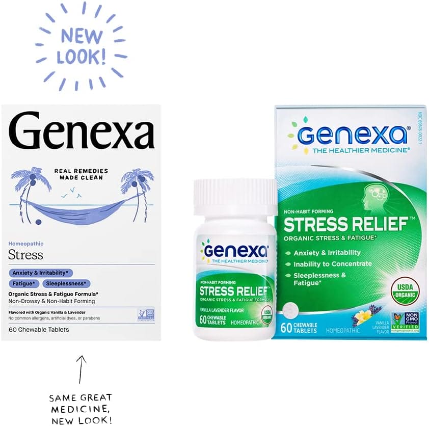 Genexa Stress - 60 Tablets - Stress Relief  Fatigue Remedy - Certified Organic, Gluten Free  Non-GMO - Homeopathic Remedies