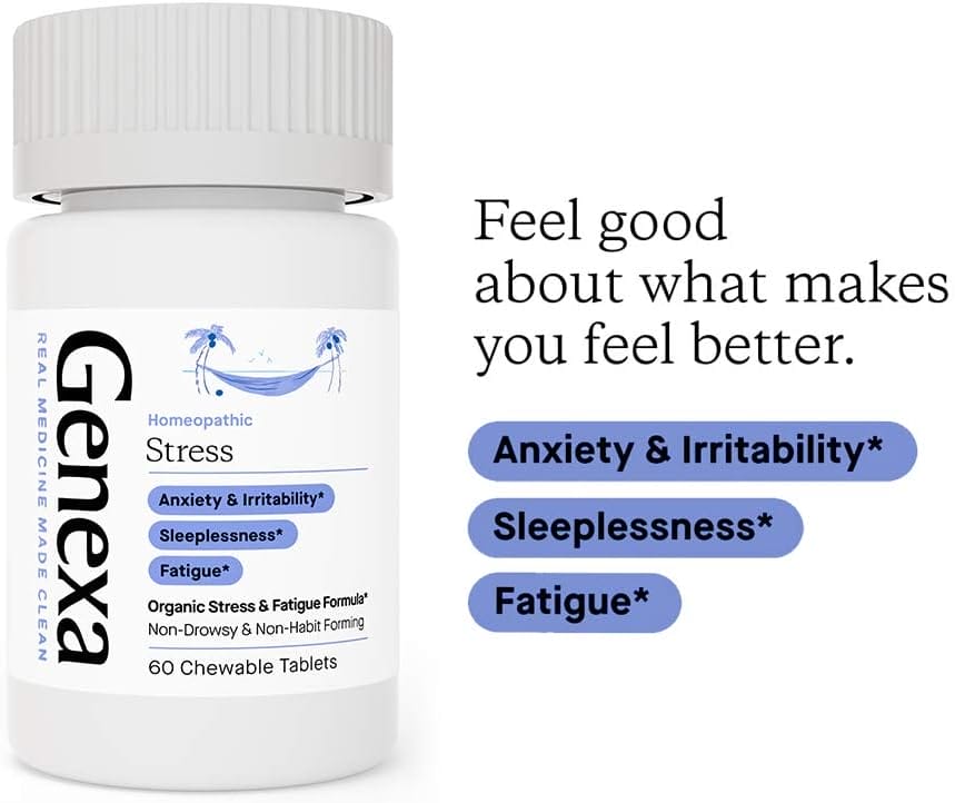 Genexa Stress - 60 Tablets - Stress Relief  Fatigue Remedy - Certified Organic, Gluten Free  Non-GMO - Homeopathic Remedies