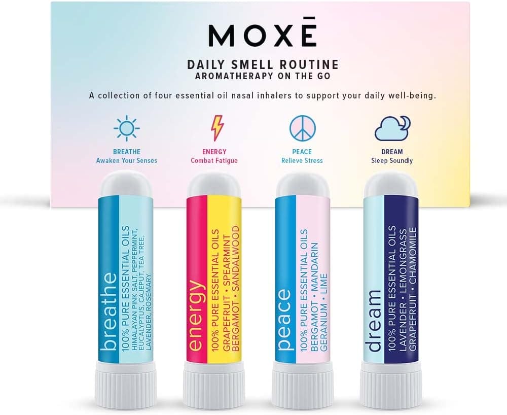 MOXE Daily Aromatherapy Nasal Inhalers Set, All Day Aromatherapy, Therapeutic Grade Essential Oils, Easy  Safe, Leakproof, Portable, Clear Congestion, Improve Energy, Naturally Calming  Relaxing