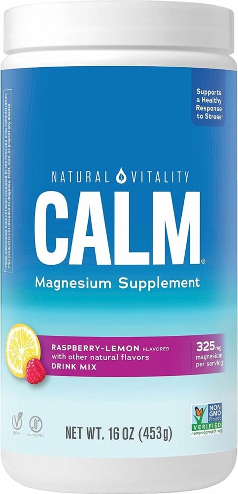 Natural Vitality Calm, Magnesium Citrate Supplement, Anti-Stress Drink Mix Powder - Gluten Free, Vegan,  Non-GMO, Raspberry Lemon, 16 oz