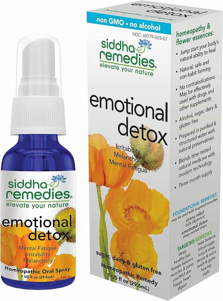 Siddha Remedies Emotional Detox Homeopathic Oral Spray for Melancholy, Irritability  Mental Fatigue | 100% Natural Homeopathic Medicine Remedy with 12 Flower Essences for Cleansing Mind