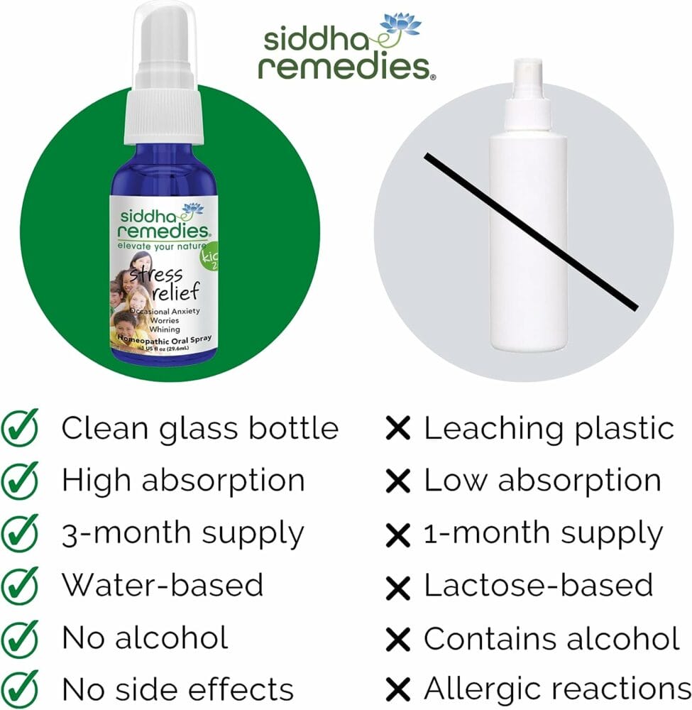 Siddha Remedies Stress Relief Spray for Children for Impatient, Irritable, Whining, | 100% Natural Homeopathic Remedy with Cell Salts and Flower Essences Worry