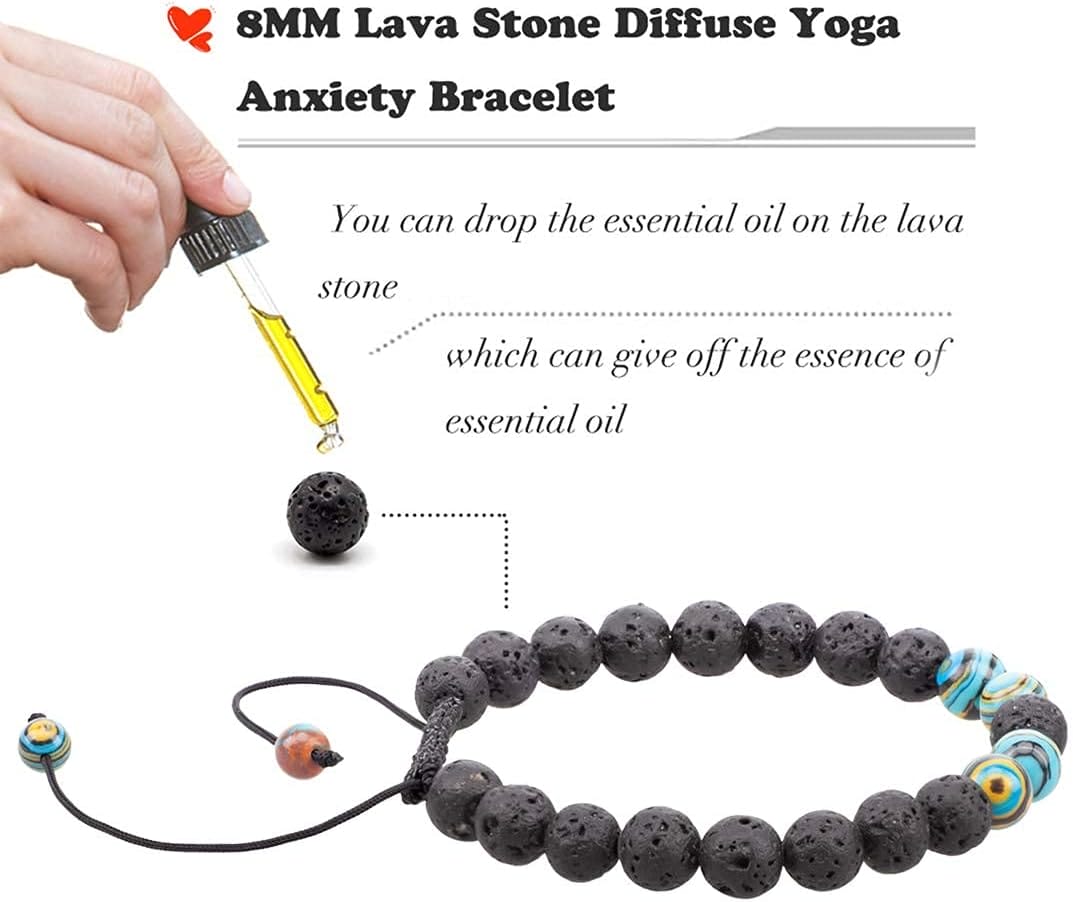 VLAWISE Anxiety Essential Oil Diffuser Bracelets for Depression-Stress Relief with Lava Stone,Aromatherapy,Healing Holistic Jewelry A3
