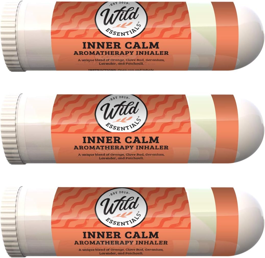 Wild Essentials 3 Pack of Inner Calm Aromatherapy Nasal Inhalers Made with 100% Natural, Therapeutic Grade Essential Oils to Help Calm Your Spirit - Relaxing
