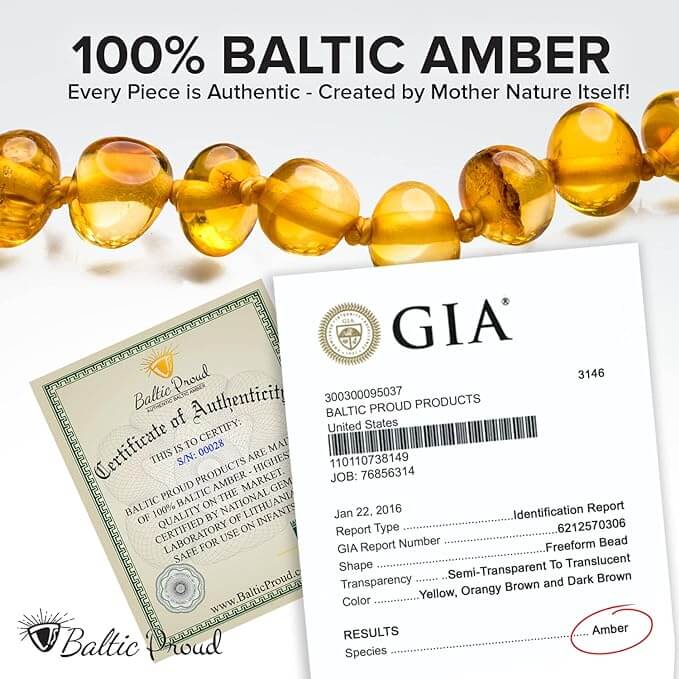 Baltic Proud Adult Amber Necklace - All Natural Pain Relief for Adults to Help Migraines, Sinus, Arthritis and More! Raw Baltic Amber Honey Color (18 Inches)