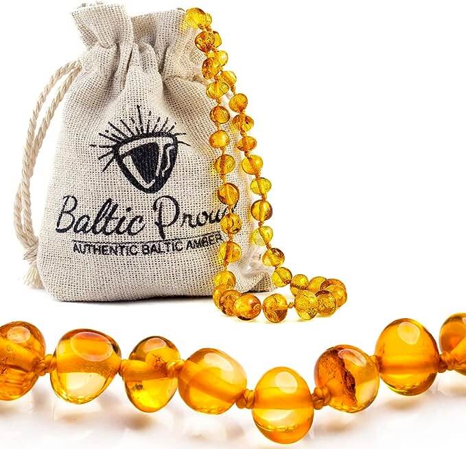 Baltic Proud Adult Amber Necklace - All Natural Pain Relief for Adults to Help Migraines, Sinus, Arthritis and More! Raw Baltic Amber Honey Color (18 Inches)