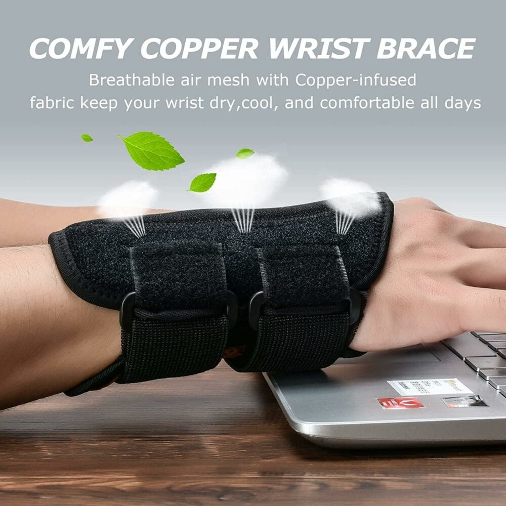 ABYON Copper Carpal Tunnel Wrist Brace, Wrist Support for Arthritis,Tendonitis, Sprain, Repetitive Strain, Night Sleep Wrist Splint for Men and Women Fits RightLeft Hand