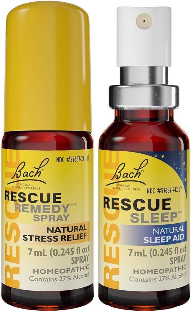 Bach RESCUE REMEDY Spray 7mL, Natural Stress Relief, Homeopathic Flower Essence [and] RESCUE SLEEP Spray 7mL, Natural Sleep Aid, Melatonin-Free, Vegan, Non-Habit Forming