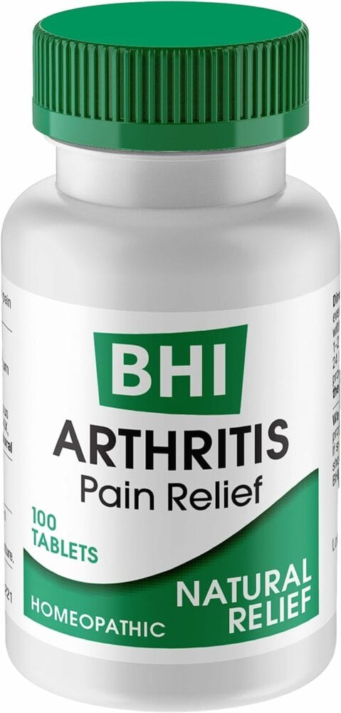 BHI Arthritis Pain Relief Daily Joint Health Support Arnica + 13 Natural Actives Homeopathic Plant  Mineral Blend Helps Relieve Minor Pain  Stiffness in Joints for Women  Men - 100 Tablets