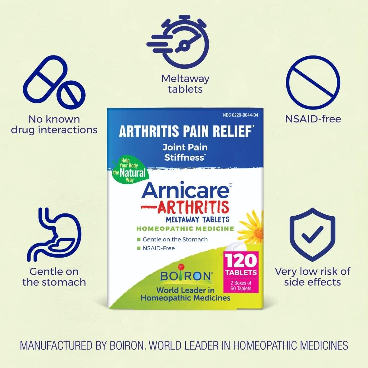 Boiron Arnicare Arthritis Tablets for Arthritis Pain Relief, Joint Soreness, and Rheumatic Pain - 120 Tablets (2 Pack of 60)