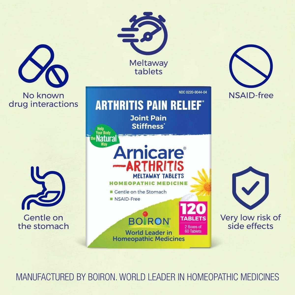 Boiron Arnicare Arthritis Tablets for Arthritis Pain Relief, Joint Soreness, and Rheumatic Pain - 120 Tablets (2 Pack of 60) Boiron Arnicare Arthritis Tablets for Arthritis Pain Relief, Joint Soreness, and Rheumatic Pain - 120 Tablets (2 Pack of 60)