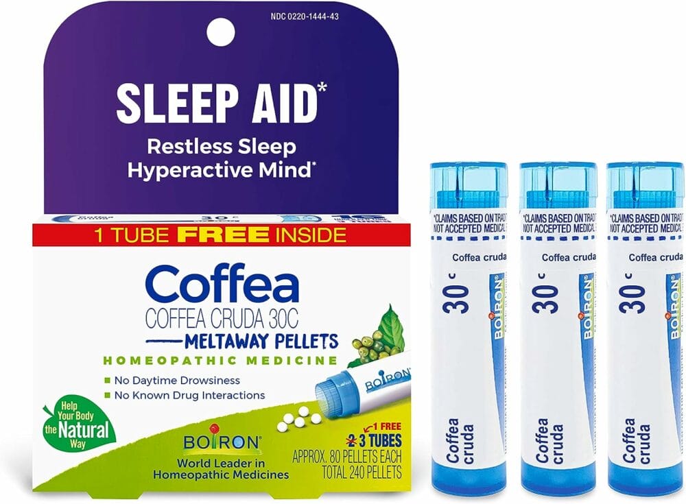 Boiron Coffea Cruda 30C Homeopathic Sleep Aid for Restless Sleep, Mental Hyperactivity, Racing Thoughts, and Difficulty Sleeping - 3 Count (Pack of 1) (Total 240 Pellets)