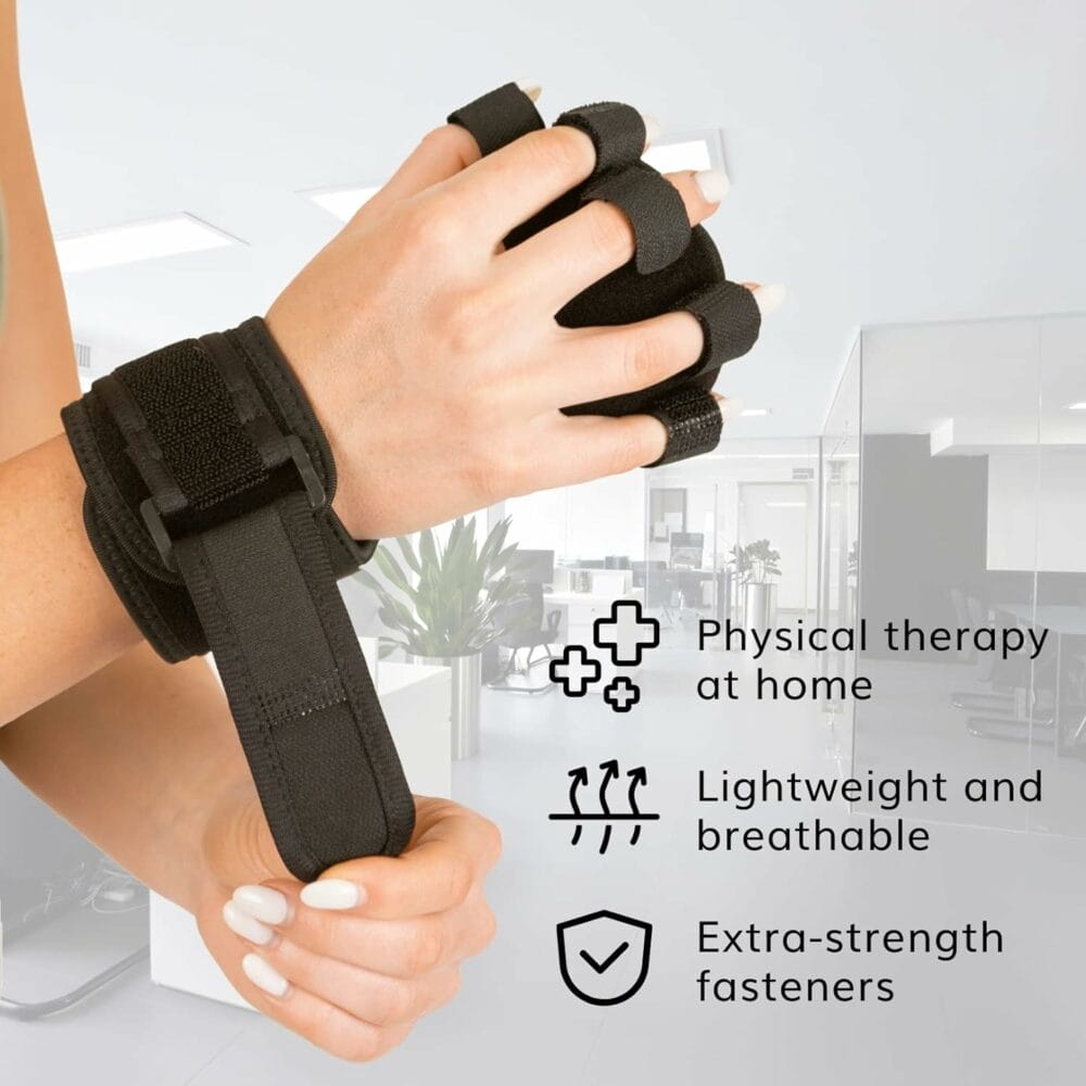 BraceAbility Anti Spasticity Splint - Contracture Stroke Resting Hand Orthosis Brace and Ball for Right or Left Cramp Relief, Twitching Pain, Recovery Therapy, Dupuytrens Treatment, Arthritis Remedy