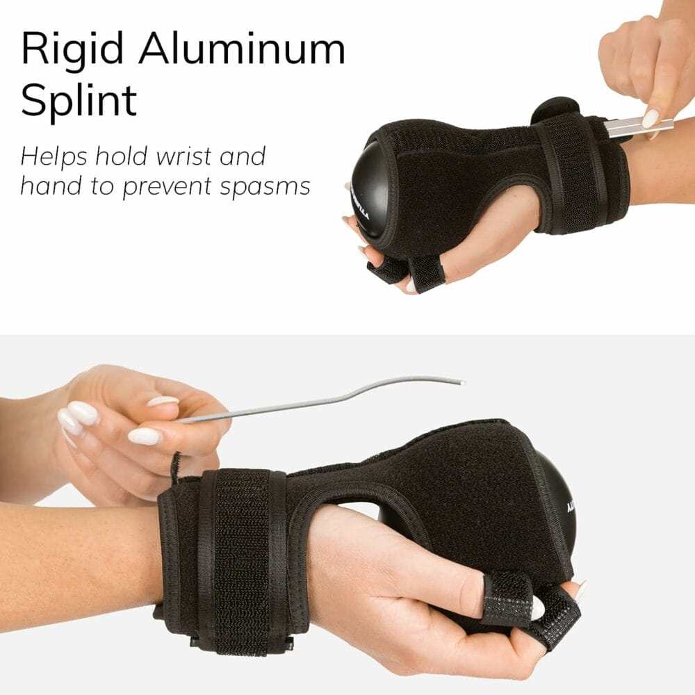 BraceAbility Anti Spasticity Splint - Contracture Stroke Resting Hand Orthosis Brace and Ball for Right or Left Cramp Relief, Twitching Pain, Recovery Therapy, Dupuytrens Treatment, Arthritis Remedy