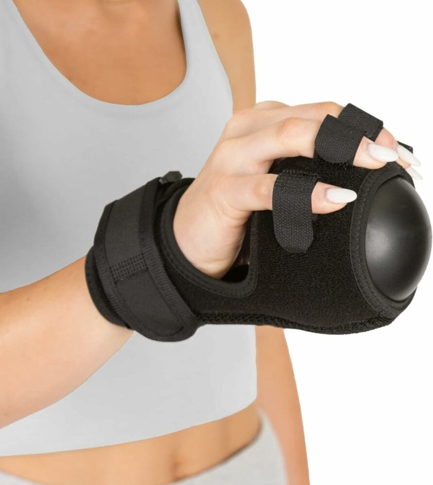 BraceAbility Anti Spasticity Splint - Contracture Stroke Resting Hand Orthosis Brace and Ball for Right or Left Cramp Relief, Twitching Pain, Recovery Therapy, Dupuytrens Treatment, Arthritis Remedy