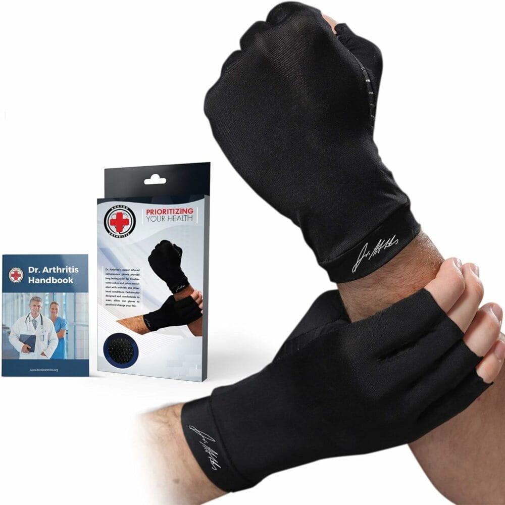 Dr. Arthritis Copper Arthritis Compression Gloves for Women and Men, Carpal Tunnel Gloves, Hand Brace for Arthritis Pain and Support (Medium Black)