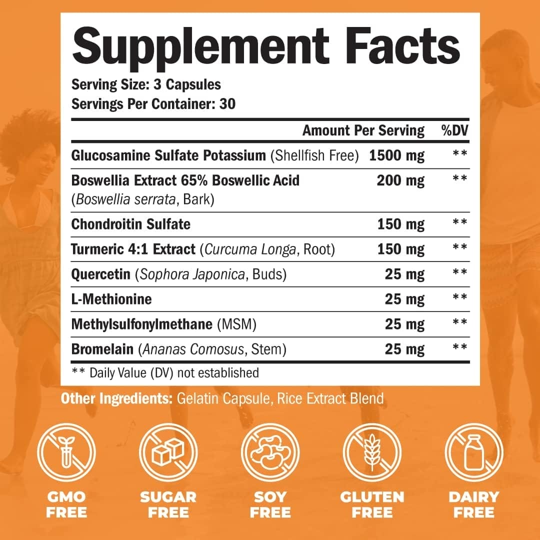 Glucosamine Chondroitin MSM Turmeric Boswellia - Joint Support Supplement. Antioxidant Properties. Helps with Inflammatory Response. Occasional Discomfort Relief for Back, Knees Hands. 90 Capsules Glucosamine Chondroitin MSM Turmeric Boswellia - Joint Support Supplement. Antioxidant Properties. Helps with Inflammatory Response. Occasional Discomfort Relief for Back, Knees Hands. 90 Capsules
