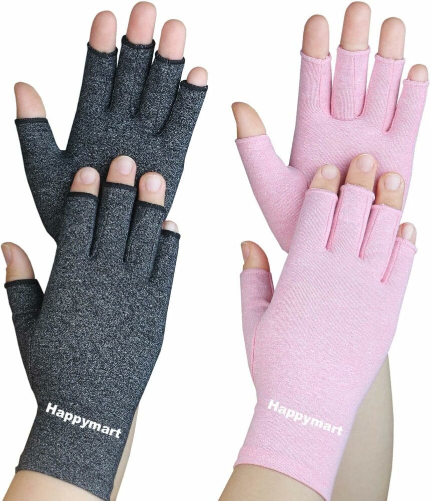 Happymart 2 Pairs Arthritis Gloves, Compression Gloves for Rheumatoid  Osteoarthritis, Joint Pain Relief, Carpal Tunnel Wrist Support, Typing, Fingerless Gloves for Women (Black + Pink, Medium)