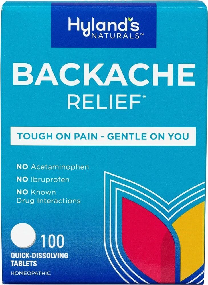 Hyland’s Naturals Backache Relief, Natural Pain Relief for Upper and Lower Back Pain, Quick Dissolving Tablets, 100 Count