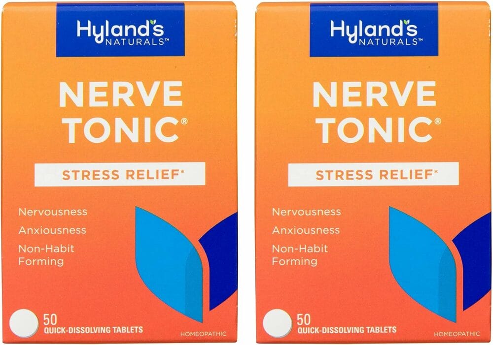 Hylands Nerve Tonic Stress Relief Tablets, Natural Relief of Restlessness, Nervousness and Irritability Symptoms, 50 Count (2 Pack)