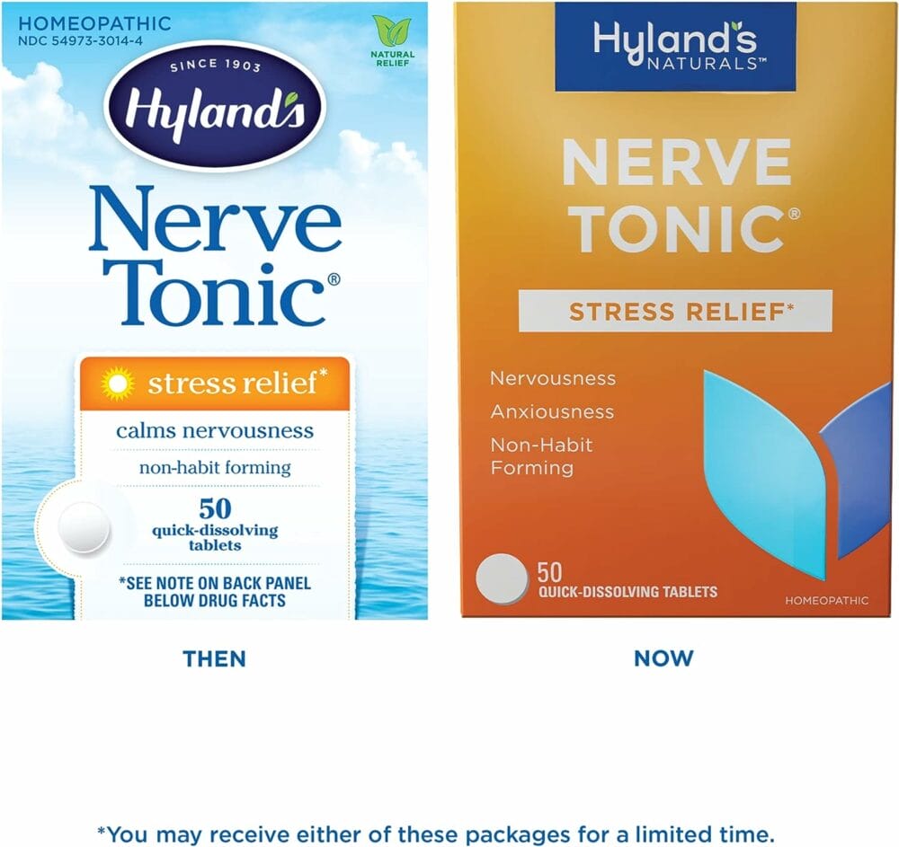 Hylands Nerve Tonic Stress Relief Tablets, Natural Relief of Restlessness, Nervousness and Irritability Symptoms, 50 Count (2 Pack)