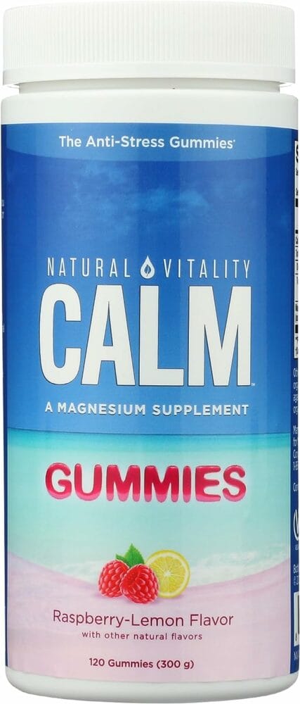 Natural Vitality Calm, Magnesium Citrate Supplement, Stress Relief Gummies, Supports a Healthy Response to Stress, Gluten Free, Vegan, Raspberry Lemon, 120 Gummies