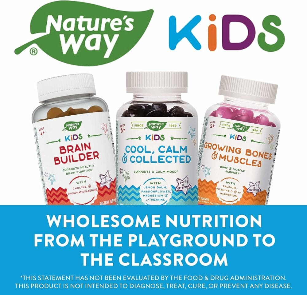 Natures Way Kids Cool, Calm  Collected Gummies for Ages 8 and Over, Grape Flavored, 40 Gummies