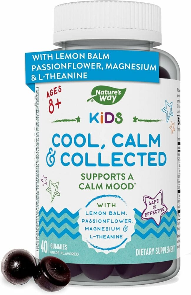 Natures Way Kids Cool, Calm  Collected Gummies for Ages 8 and Over, Grape Flavored, 40 Gummies