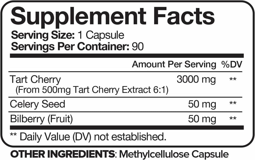 Nutrivein Tart Cherry Capsules 3000mg - 90 Vegan Pills - for Pain Relief,Pain,Muscle Recovery, Flavonoids - Uric Acid Cleanse, Juice Extract Supplement