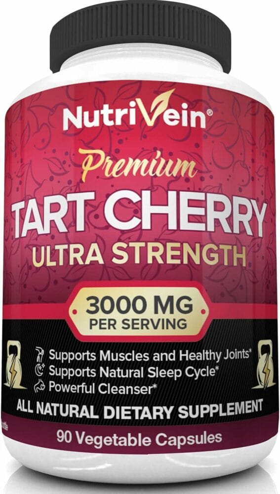 Nutrivein Tart Cherry Capsules 3000mg - 90 Vegan Pills - for Pain Relief,Pain,Muscle Recovery, Flavonoids - Uric Acid Cleanse, Juice Extract Supplement