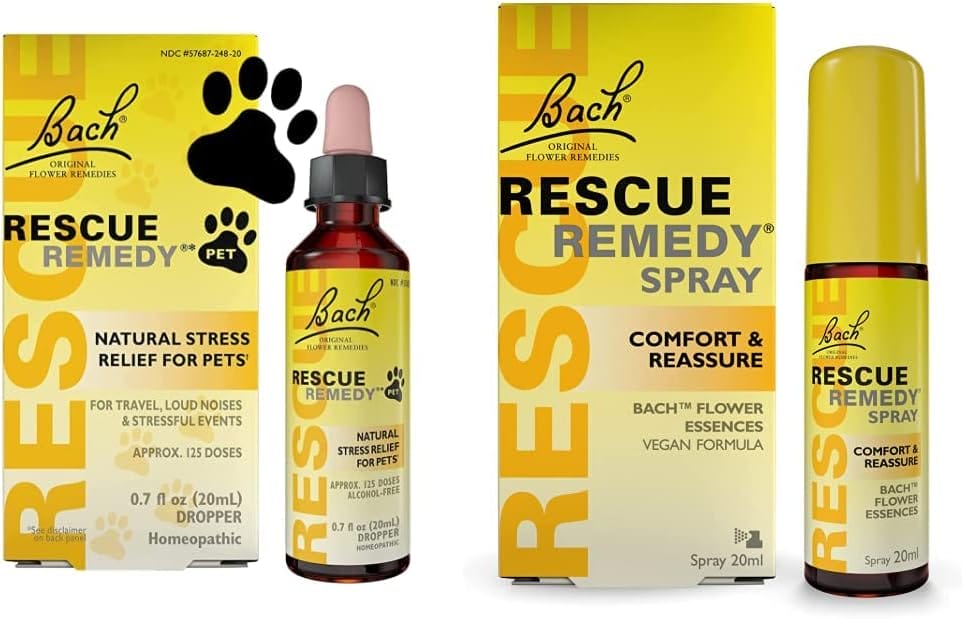 RESCUE Bach Remedy PET Dropper 20mL  SCUE Remedy Spray 20mL, Natural Stress Relief, Homeopathic Flower Essence, Vegan, Gluten  Sugar-Free, Non-Habit Forming, Holiday Stocking Stuffer