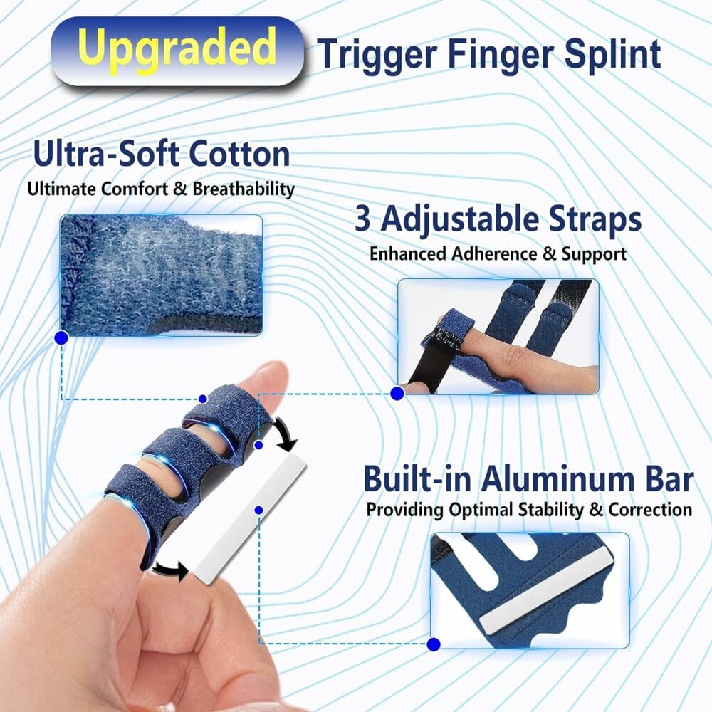 RonJea 4 Pcs Upgraded Trigger Finger Splint: Trigger Finger Brace Support with 3 Adjustable Fixing Belt, Finger Straightener for Middle/Ring/Index/Pinky/Thumb, Fits for Broken/Straightening/Arthritis