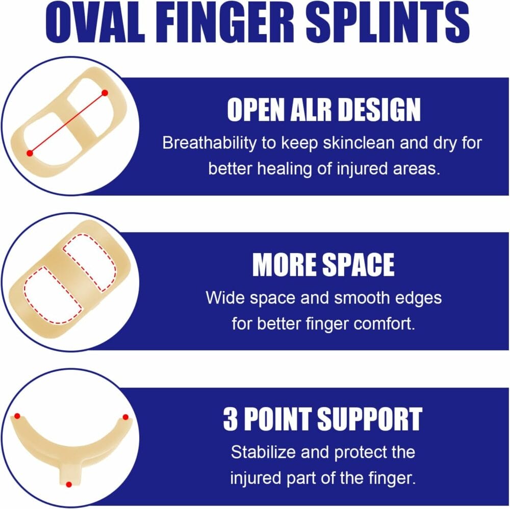 SAREAL 10Pcs Oval Finger Splints  Sleeves Kit, 5Pcs Graduated Oval Trigger Finger Splints and 5Pcs Finger Sleeves for Trigger, Mallet, Arthritis, and Straightening -Fits All Fingers,Size 6,7,8,9,10