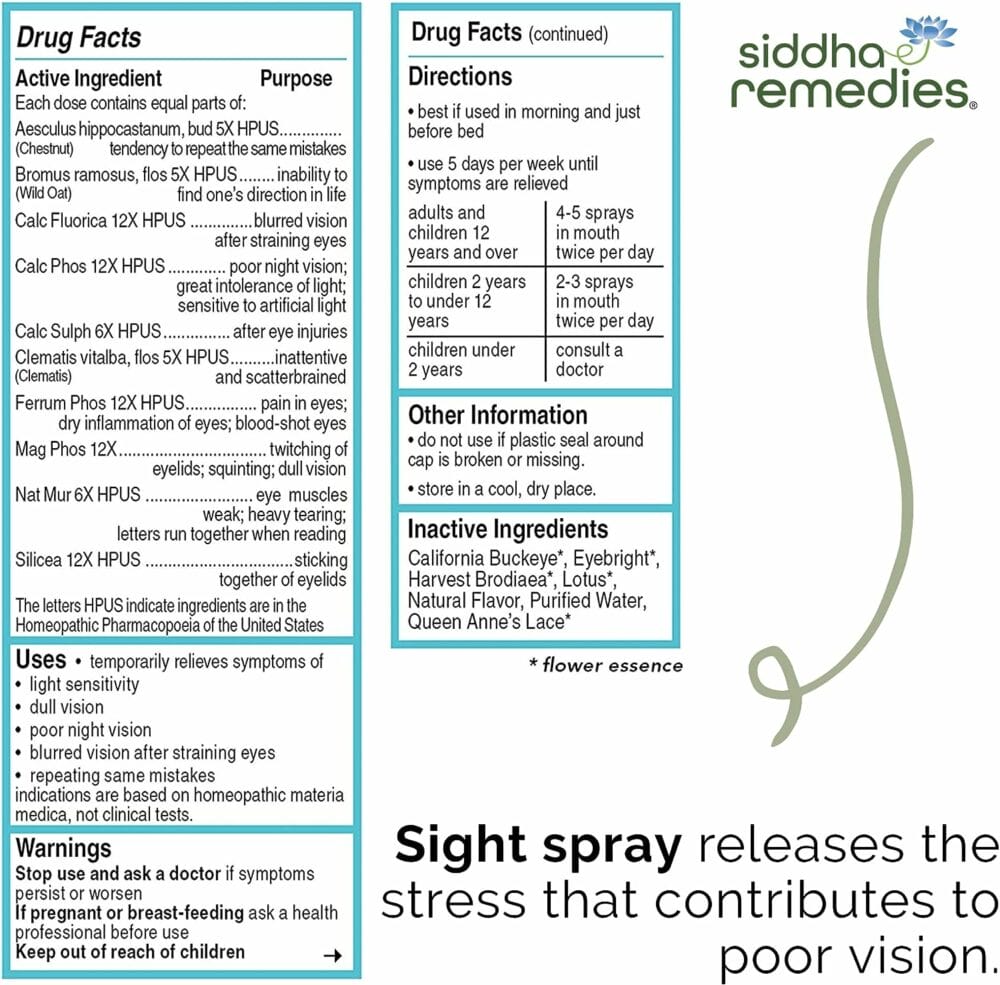 Siddha Remedies Grief  Loss and Sight Homeopathic Oral Sprays for Sadness, Despair,  Blurry Eyes with Flower Essences for Releasing Stress in Your Body