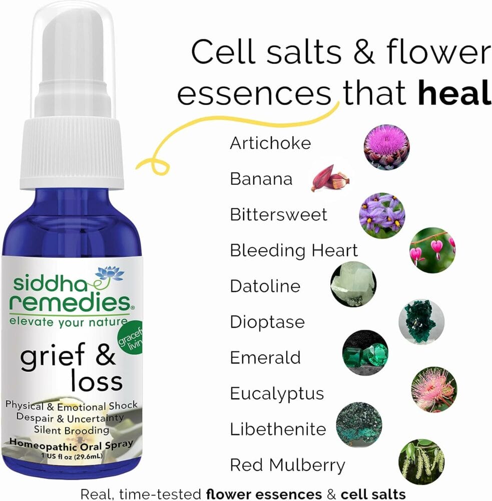 Siddha Remedies Grief  Loss and Sight Homeopathic Oral Sprays for Sadness, Despair,  Blurry Eyes with Flower Essences for Releasing Stress in Your Body