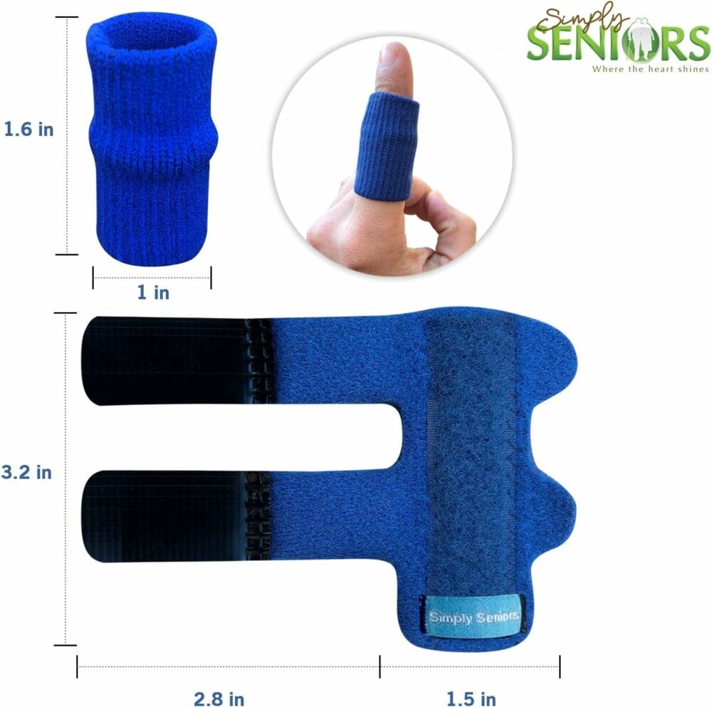 Simply Seniors Finger Splints for Trigger Finger - 4 Pieces - Set of 2 Finger Splints + 2 Finger Sleeves - Relief From Pain  Arthritis In Your Fingers -Finger Brace