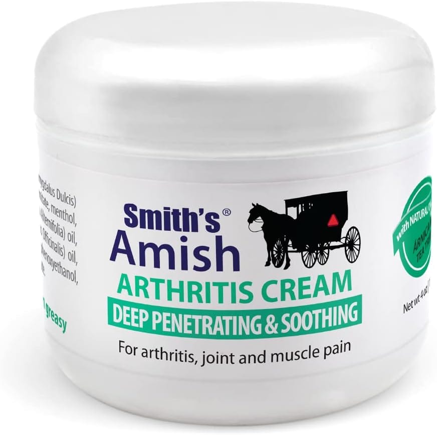 SMITHS AMISH Arthritis Cream 4 oz jar. Soothing and Cooling, with Botanicals of Arnica, Peppermint, Tea Tree, Rosemary and Eucalyptus