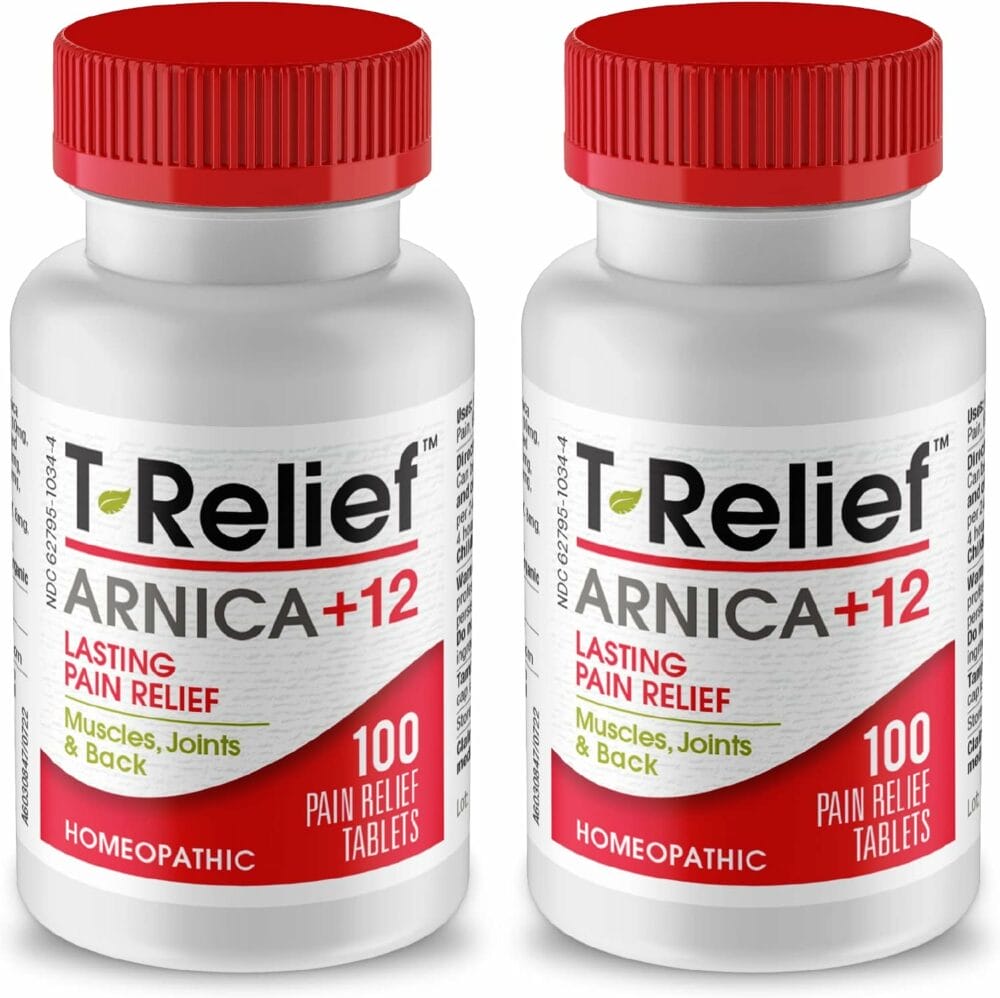 T-Relief Arnica +12 Natural Relieving Actives for Back Pain Joint Soreness Muscle Aches  Stiffness, Whole Body Fast Acting Relief for Women  Men - 100 Tablets (2 Pack)