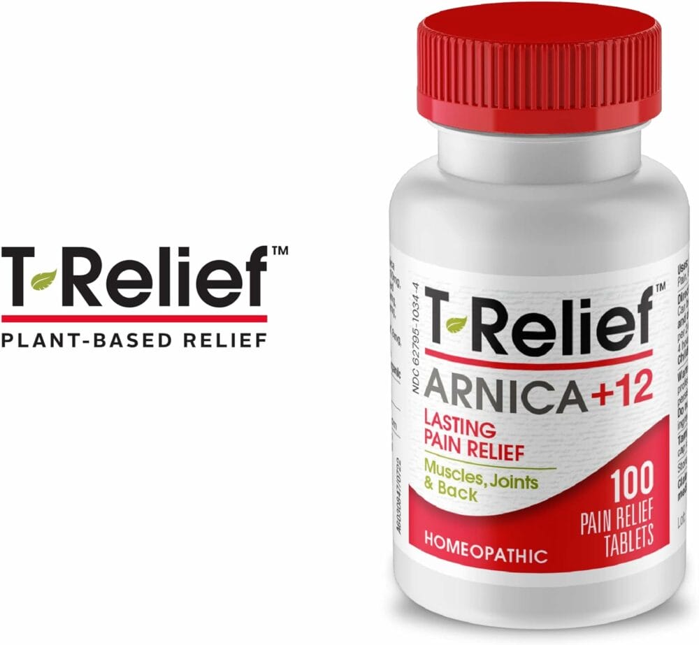 T-Relief Arnica +12 Natural Relieving Actives for Back Pain Joint Soreness Muscle Aches  Stiffness, Whole Body Fast Acting Relief for Women  Men - 100 Tablets (2 Pack)