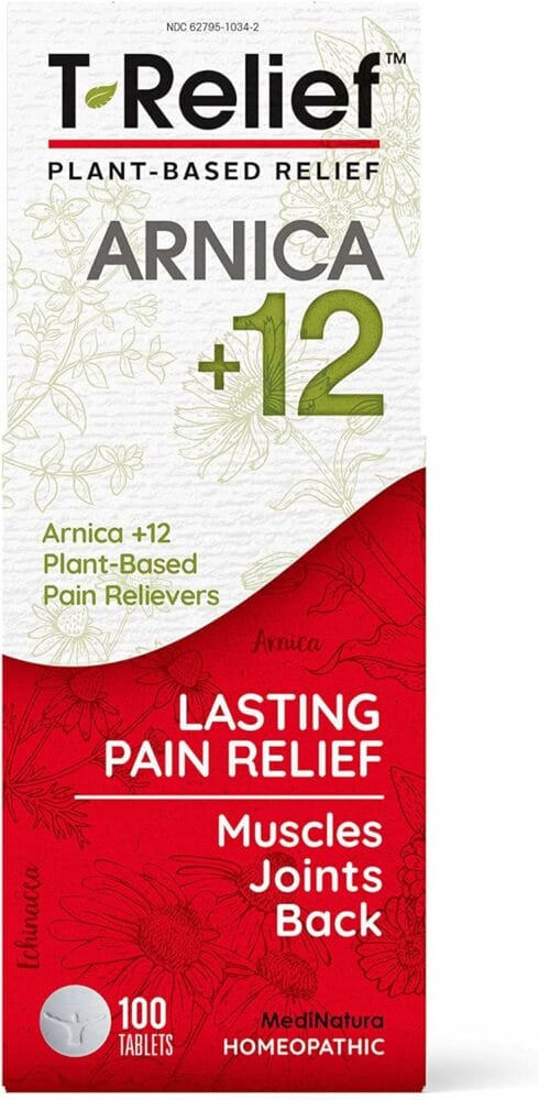 T-Relief Arnica +12 Natural Relieving Actives for Back Pain Joint Soreness Muscle Aches  Stiffness, Whole Body Fast Acting Relief for Women  Men - 100 Tablets (2 Pack)