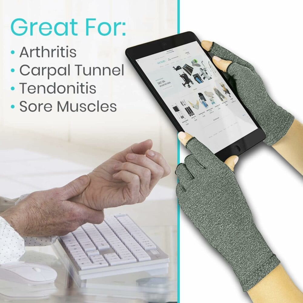 Vive Arthritis Gloves - Men, Women Rheumatoid Compression Hand Glove for Osteoarthritis- Arthritic Joint Pain Relief - Carpal Tunnel Wrist Support - Open Finger, Fingerless Thumb for Computer Typing