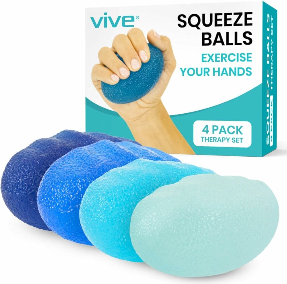 Vive Squeeze Balls for Hand Therapy Set (4 Pack) - Grip Strengthener Occupational Exercise Equipment for Arthitis, Parkinsons, Stroke, Carpal Tunnel Recovery - Stress Relief Massage Putty Finger Toy