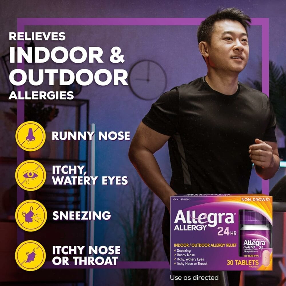 Allegra Adult 24HR Non-Drowsy Antihistamine, 30 Tablets, Fast-acting Allergy Symptom Relief, 180 mg Allegra Adult 24HR Non-Drowsy Antihistamine, 30 Tablets, Fast-acting Allergy Symptom Relief, 180 mg